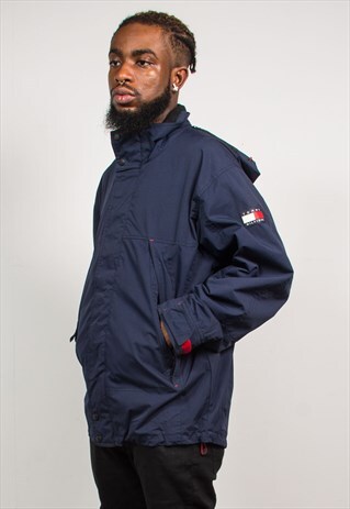 TOMMY HILFIGER 90'S VINTAGE NAVY BLUE JACKET WINDBREAKER