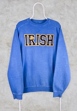 Vintage Fighting Irish Sweatshirt Blue Embroidered Large
