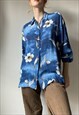 VINTAGE BLUE ABSTRACT FLORAL 90S BLOUSE SIZE SMALL/MEDIUM
