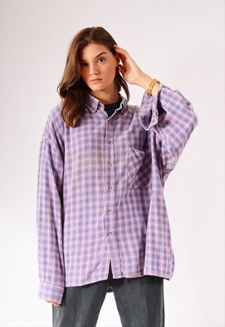 VINTAGE CHECK FLANNEL SHIRT BLUE RED AND WHITE