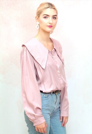 1980S VINTAGE DUSTY PINK OVERSIZED COLLAR BLOUSE