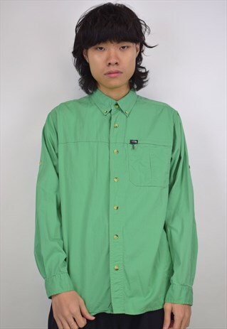 VINTAGE 90S NORTH FACE GREEN BUTTON-UP