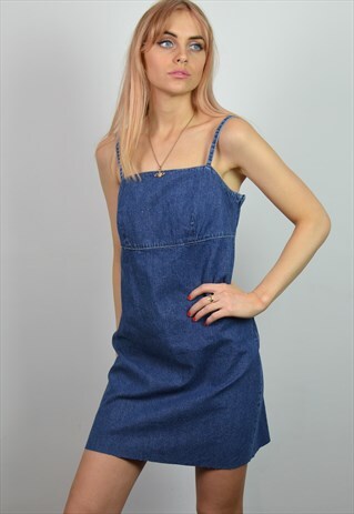 VINTAGE 90S BLUE DENIM STRAP MINI DRESS