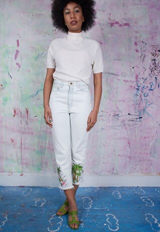 REWORKED AA MOM TROUSERS WITH PALM TREE PATCHES.