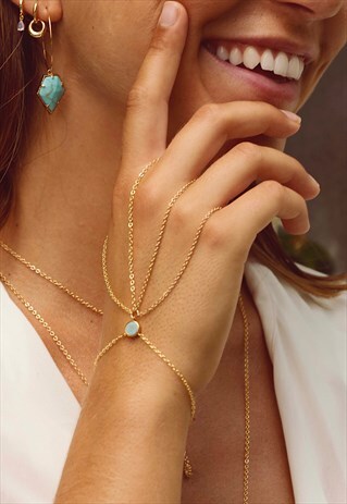 GOLD FILLED HAND CHAIN TURQUOISE