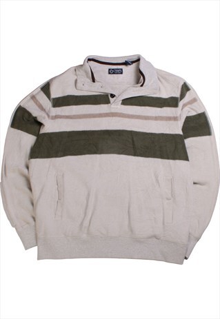 VINTAGE CHAPS SWEATSHIRT FLEECE QUARTER BUTTON BEIGE CREAM