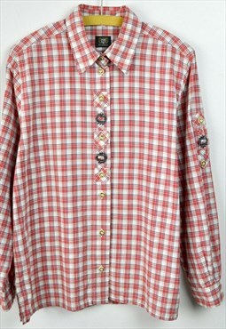 Trachten Men's UK 10 Shirt Cotton Red Check EU 38 M 