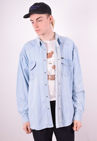 WRANGLER MENS VINTAGE DENIM SHIRT XL BLUE 90S
