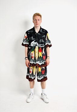 Summer shirt and shorts suit set men's short sleeve beach XL