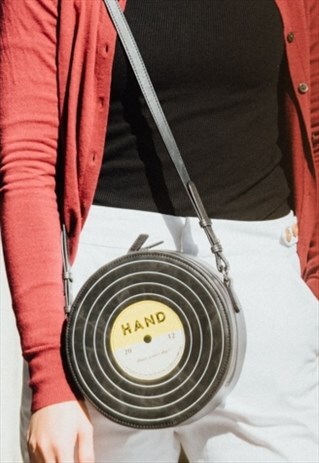 CLASSIC VINYL BAG RETRO STYLE SHOULDER BAG - BLACK/LIME