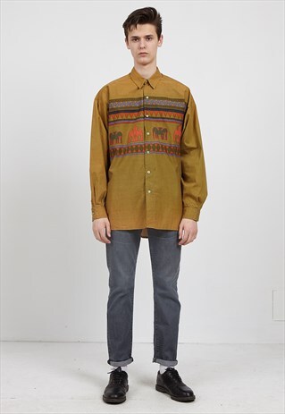 VINTAGE BROWN LONG SLEEVE AZTEC SHIRT