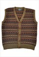Vintage Woolrich Knitted Vest Jumper Retro Pattern Khaki XL