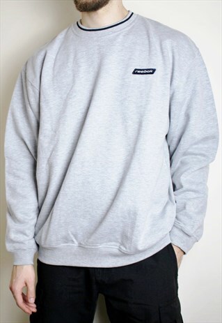 VINTAGE REEBOK JUMPER GREY MENS 90S SPORTSWEAR