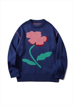 Miillow Flower cartoon print loose knit sweater