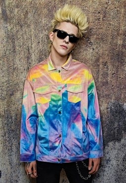 Rainbow jacket abstract print velvet bomber soft coat pink