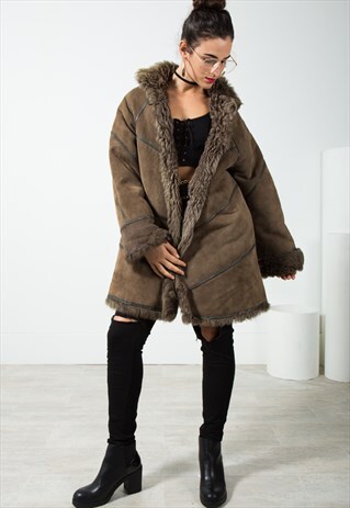 VINTAGE FAUX FUR SUEDE COAT / S126
