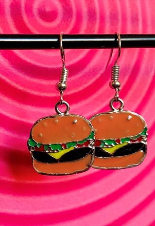 VINTAGE INSPIRED EARRINGS BURGER WITH SILVER DETAIL