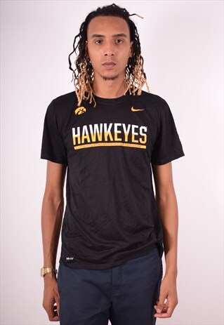 NIKE MENS VINTAGE HAWKEYES T-SHIRT TOP LARGE BLACK 90S