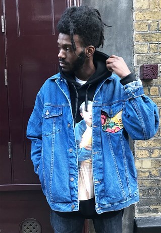FRANKIE. DENIM JACKET REWORKED WITH VINTAGE TAPESTRY