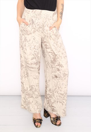 VINTAGE 90S BEIGE SILK PRINT TROUSERS