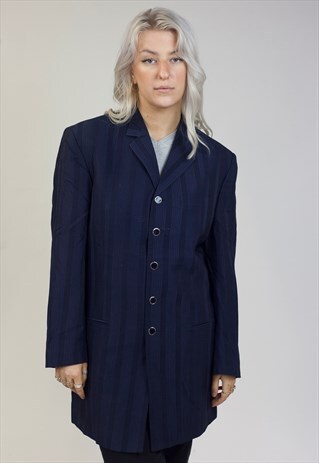 VINTAGE 90'S NAVY STRIPE DETAIL DRESS COAT