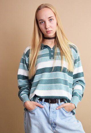 90'S RETRO STRIPED MONOCHROME OVERSIZED KNIT JUMPER TOP