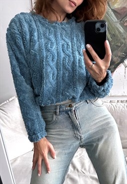 Blue Knit Soft Furry Blouse / Top - S - M