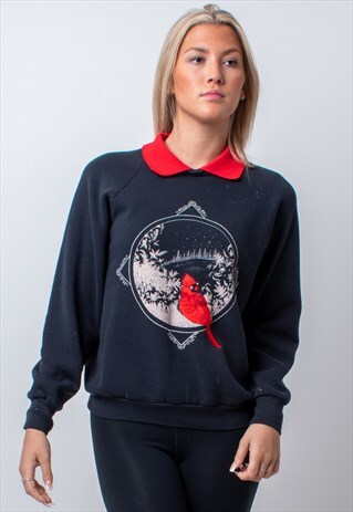 VINTAGE ROBIN BIRD GRAPHIC SWEATSHIRT IN BLACK SMALL