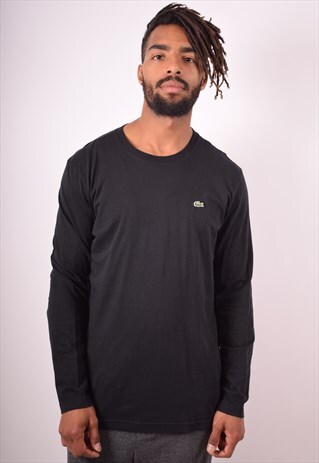 LACOSTE MENS VINTAGE TOP LONG SLEEVE MEDIUM BLACK 90S