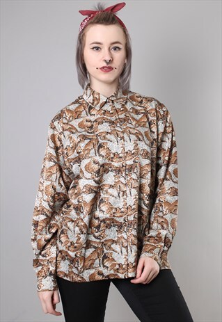 VINTAGE 80S LEOPARD PATTERNED OVERSIZE SHIRT BLOUSE