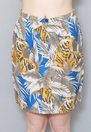 VINTAGE 1990'S BLUE AND GREY LEOPARD MINI SKIRT