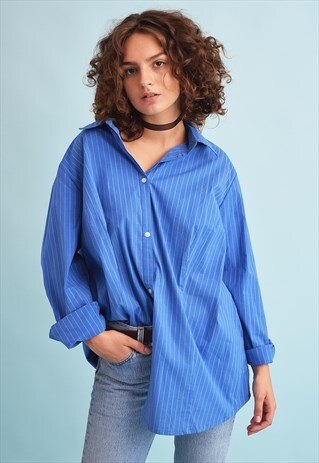 90'S RETRO OVERSIZED STRIPED WORKWEAR DADS SHIRT TOP