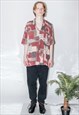 Vintage Y2K abstract print vacation shirt in reddish tones