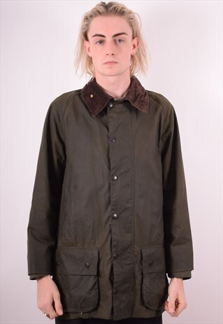 BARBOUR MENS VINTAGE WAXED COTTON JACKET MEDIUM GREEN 90S