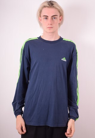 ADIDAS MENS VINTAGE TOP LONG SLEEVE LARGE BLUE 90S