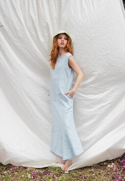 Loose linen maxi summer dress in straight silhouette 