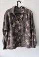 BROWN CACAO GEOMETRIC PRINTED CASUAL 80S BLOUSE SHIRT L