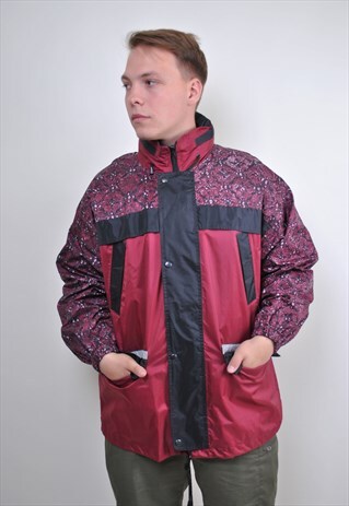 VINTAGE 80S PATTERN RED TRAVEL JACKET, VINTAGE RAINCOAT