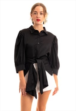 Cross Back and fron tie up crop shirt top in Black