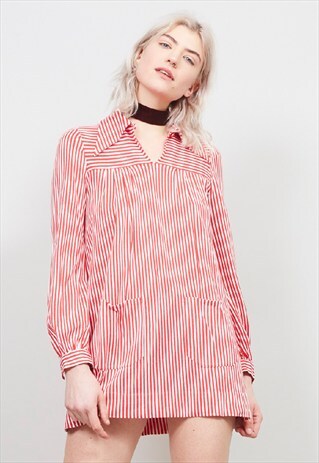 VINTAGE 70'S STRIPED COLLARED SWING DRESS