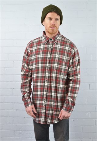 VINTAGE RED CHECKED FLANNEL SHIRT