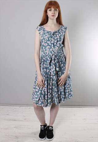 VINTAGE 80S DAISY FLORAL PATTERNED SUMMER DRESS