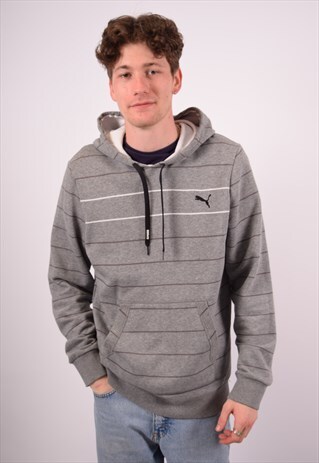 VINTAGE PUMA HOODIE JUMPER STRIPES GREY
