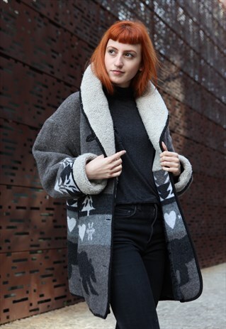 VINTAGE FESTIVAL PRINT FLEECE WOOL JACKET