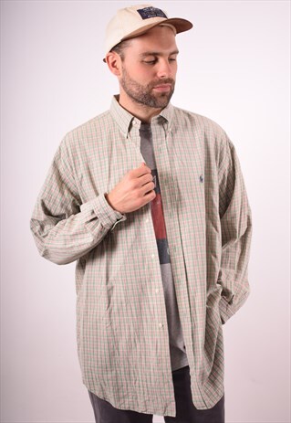 RALPH LAUREN MENS VINTAGE SHIRT XL GREEN CHECK 90S