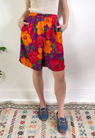 VINTAGE 90S MULTICOLOUR PURPLE FLORAL CULOTTES SHORTS