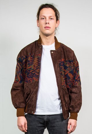 90'S VINTAGE FAUX SUEDE BOMBER JACKET AZTEC COAT