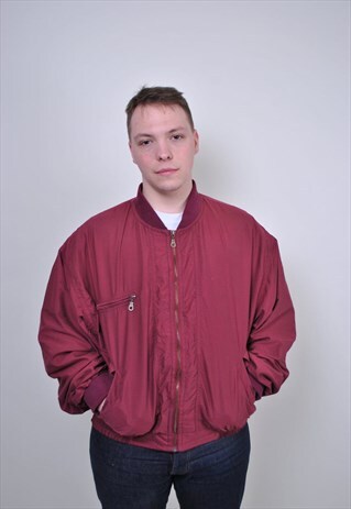 80S OVERSIZE BOMBER JACKET, VINTAGE RED MILITARY AVIATOR