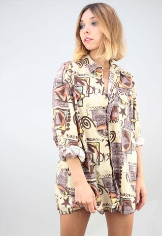 VINTAGE OVERSIZED LONG SLEEVE PATTERNED SHIRT