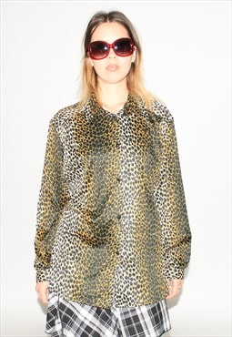 Vintage 90s leopard print blouse in beige / black / brown